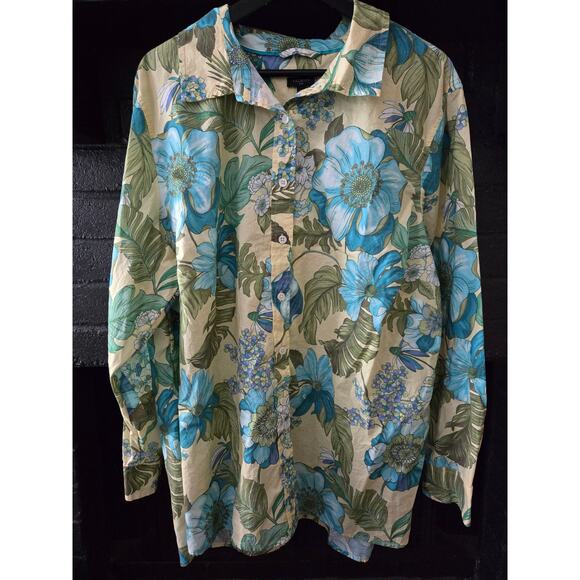 Talbots Tropical Print Long Sleeve Button Down collared shirt 3x - Picture 1 of 9